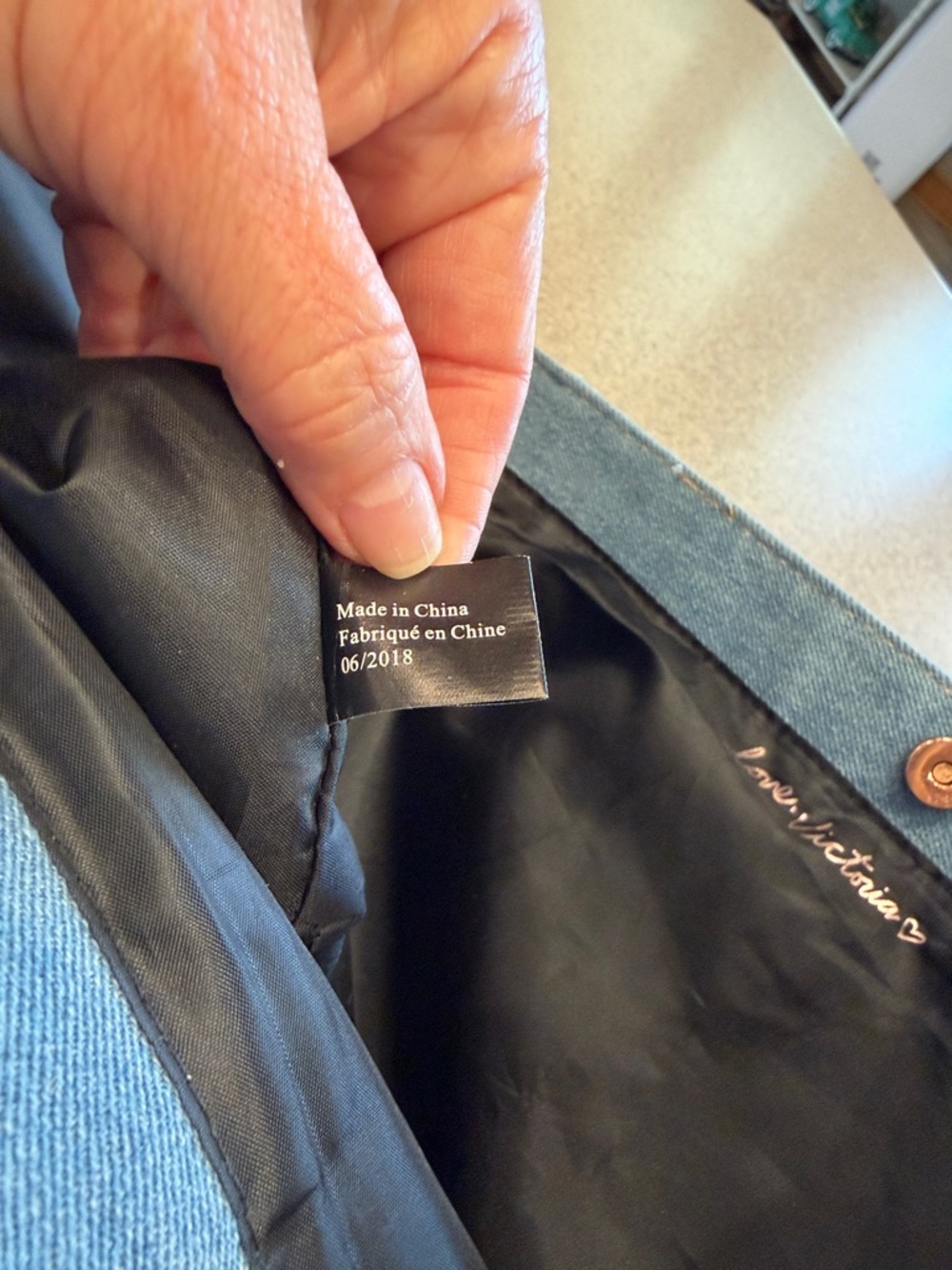 Victoria's Secret denim Canvas Tote Bag rose gold accents - Picture 9 of 9